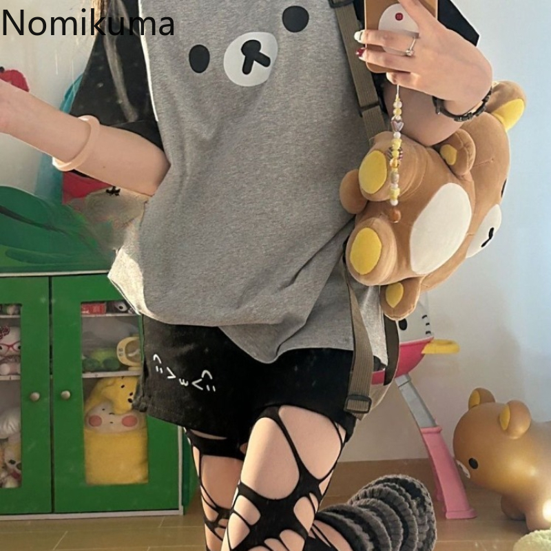 T-Shirts d'été pour femmes Style Preppy mignon japonais Camisetas surdimensionné hauts décontracté Chic T-Shirts dessin animé t-shirt 2025 Ropa Mujer