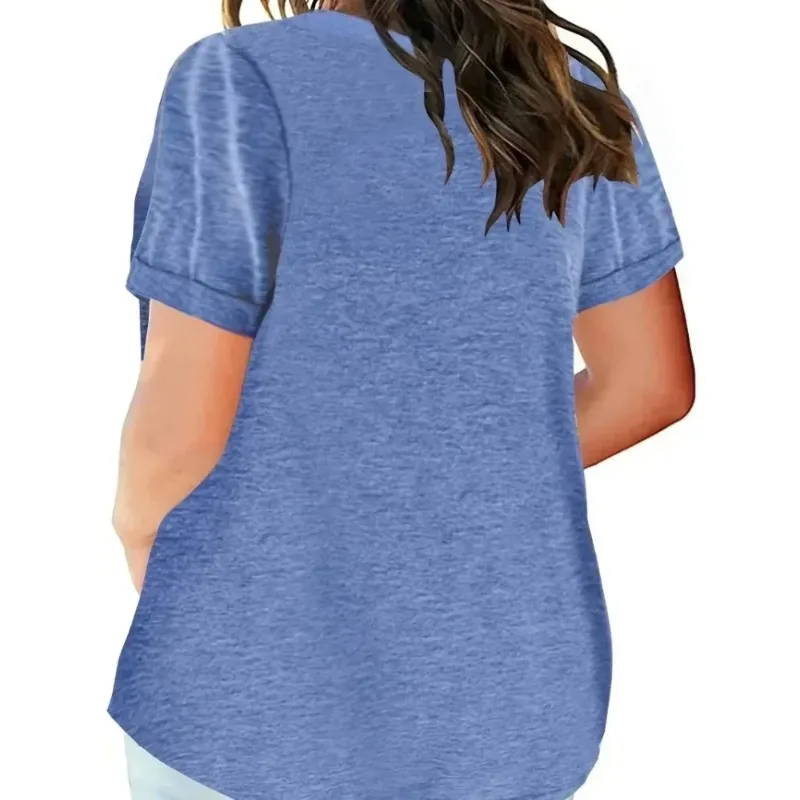 T-shirt décontracté à manches courtes et col en V pour femmes avec poches, grande taille, 1XL-5XL, printemps et été, nouveau style
