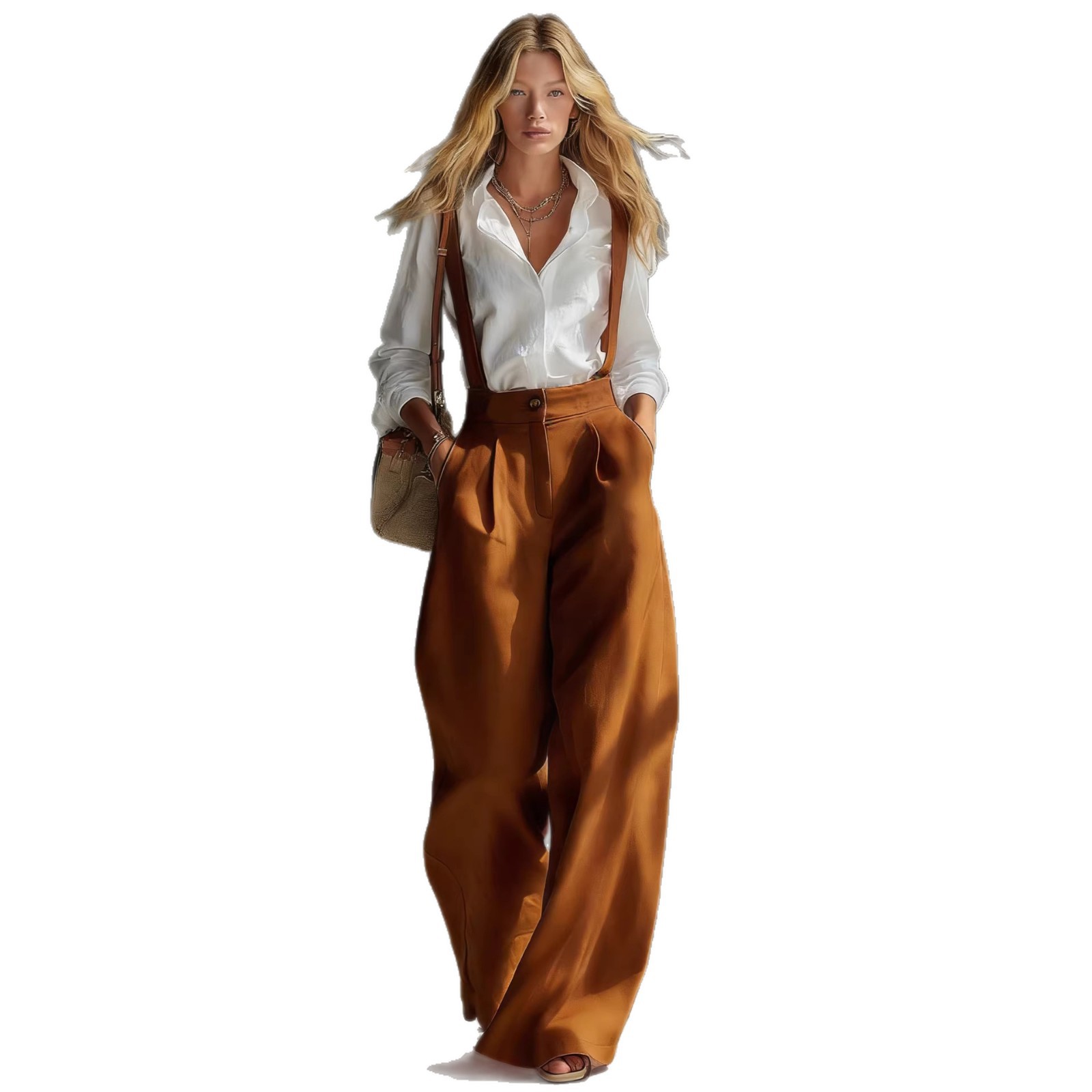 Pantalon large pour femme, salopette, nouvelle collection Printemps-Été 2026, taille haute, élégant, rétro, polyvalent, couleur unie