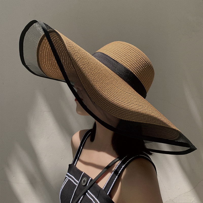 Femmes chapeau de soleil grandes avant-toit vagues casquette de plage dames chapeau grand bord pare-soleil UV coupe seau Panama casquette pliable paille crème solaire Vintage