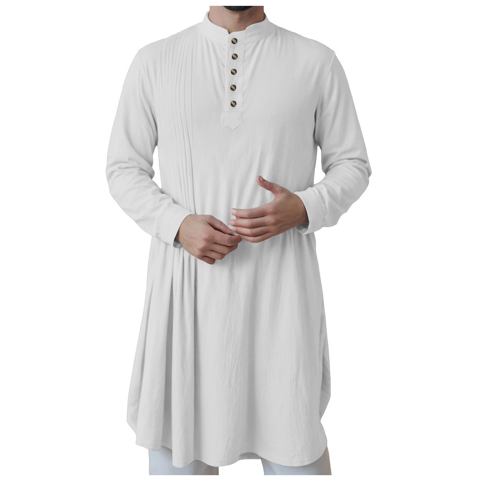 Robes musulmanes pour hommes caftan Thobe boutonné chemises en coton et lin musulmane islamique arabe Robe de prière musulmane vêtements masculins