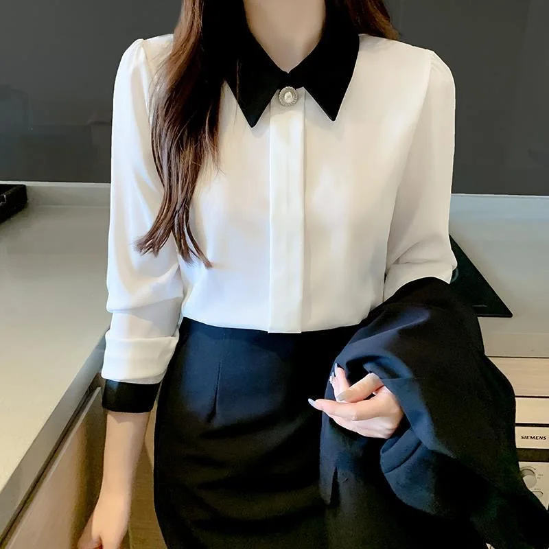 Femmes printemps automne Style Blouses chemises dame décontracté à manches longues col rabattu haut Blouse