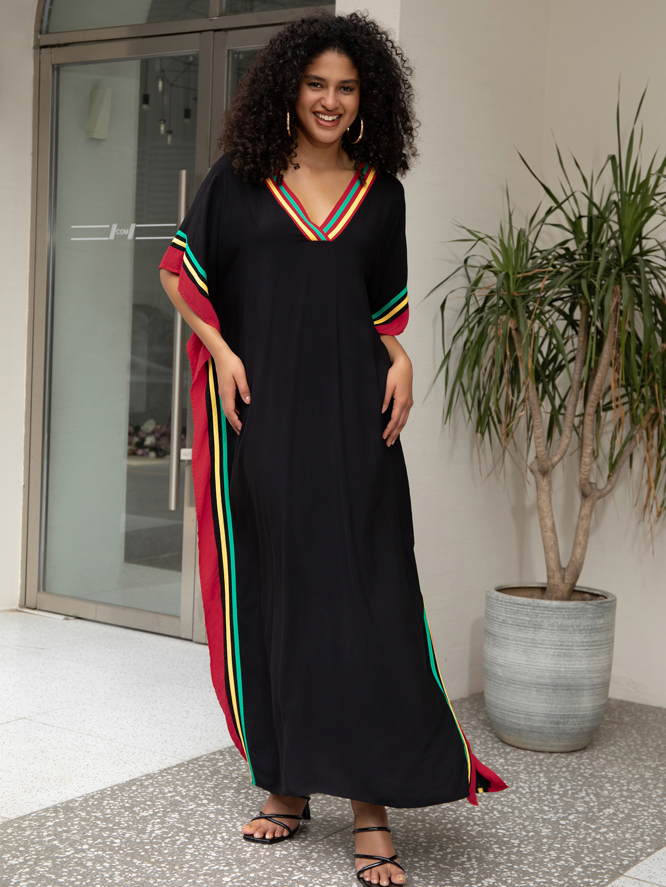 Robes Kaftan pour femmes, col en V, imprimé, paréo de plage grande taille, robe de détente