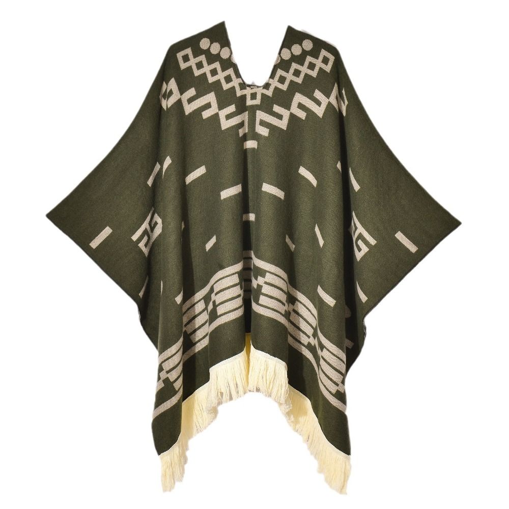 Manteau d'hiver chaud style western imitation cachemire, écharpe épaisse tricotée à franges pour femme et homme