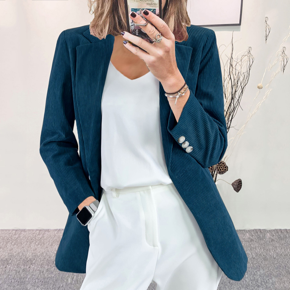 Cardigan en velours côtelé pour femme, vêtement Slim, solide, décontracté, blazer européen et américain, petite veste de costume, nouvelle collection automne hiver