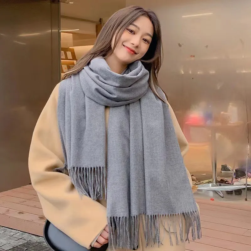 Nouvelle écharpe noire en cachemire pour femme, écharpe en laine pour dames, écharpe chaude à carreaux, écharpes d'hiver pour femmes, automne.