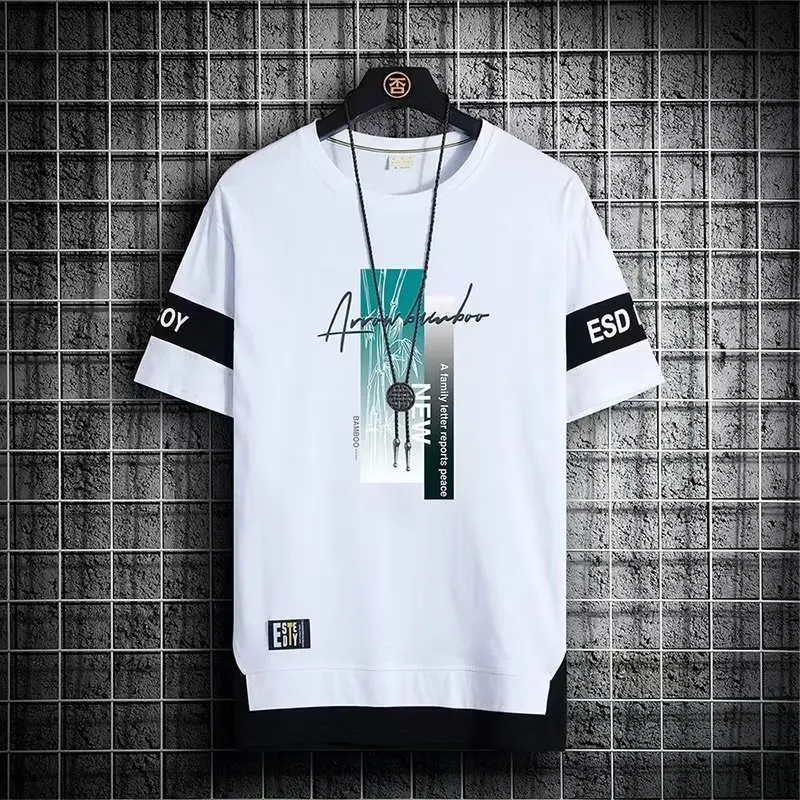 T-shirt manches courtes homme, estival et décontracté, polyvalent, tendance, blocage de documents