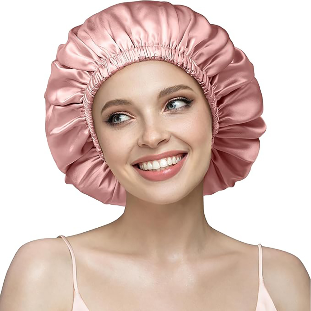 Bonnet Double couche en soie de mûrier 100% Pure pour femmes, chapeau de couchage, Bonnet de nuit avec bande élastique réglable