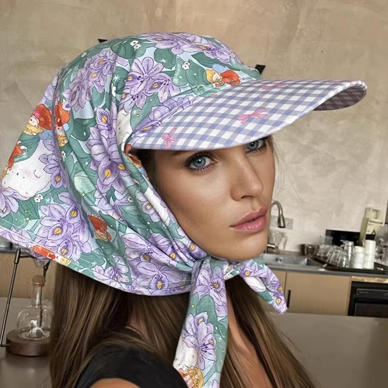Casquette triangulaire pour femme, foulard coréen avec sangle, visière solaire hip-hop, motif pastoral, confortable pour un usage quotidien