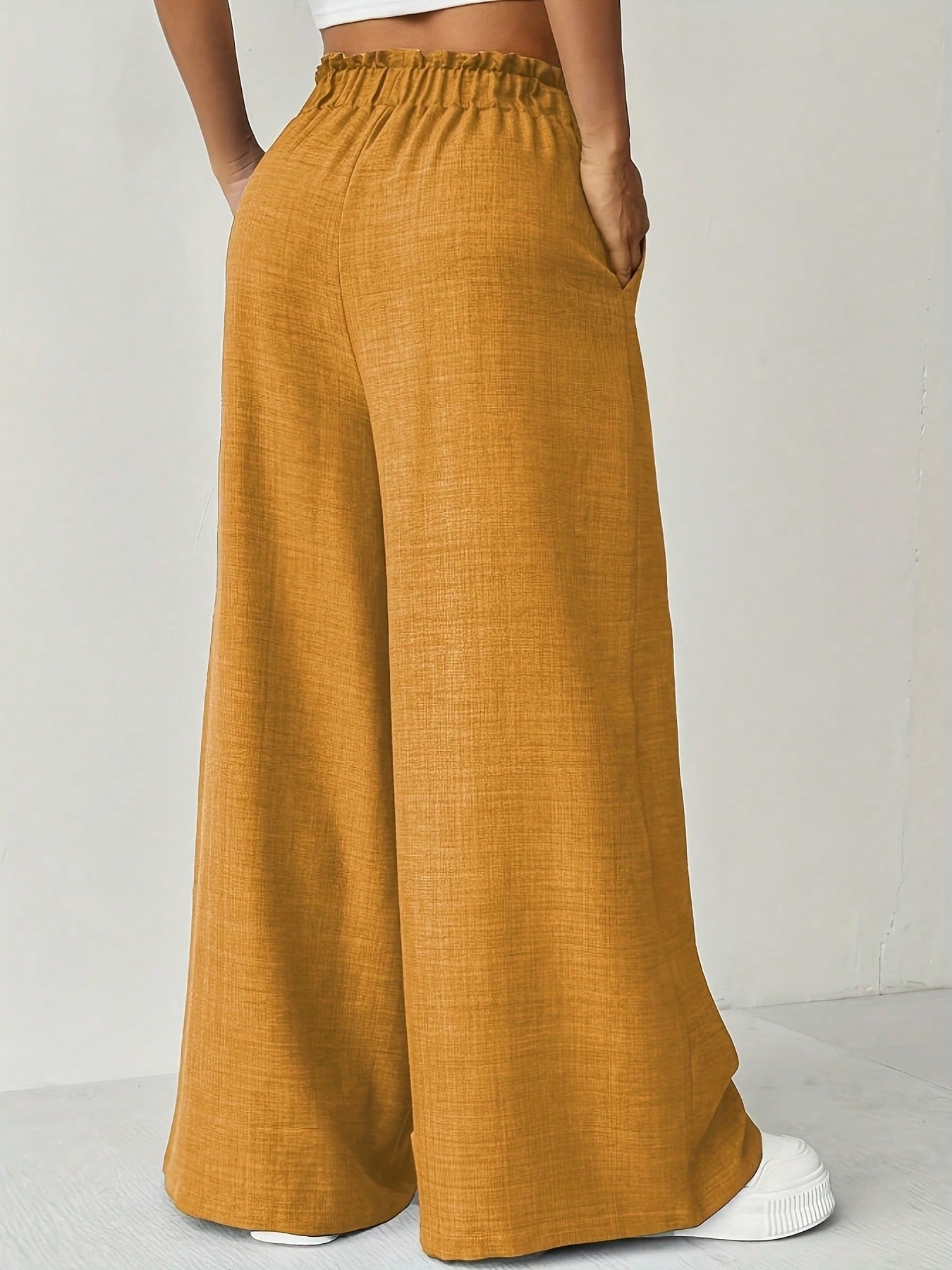 Tendance, confortable, polyvalent, pantalon d’été à taille haute et coupe ajustée, pantalon ample de couleur unie, pantalon long, vêtements pour femmes.