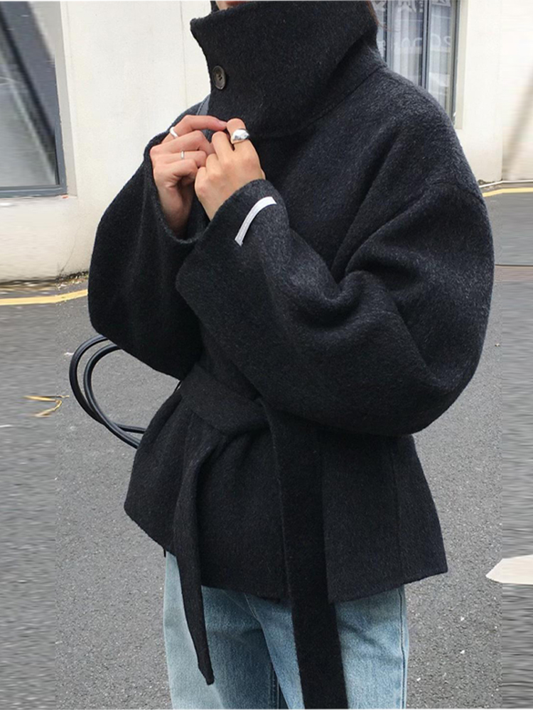 Manteau en laine pour femme à col châle, style urbain, manches longues, col en V, avec poches, vêtement d'extérieur féminin, collection automne-hiver 2026, streetwear pour femme, nouveauté