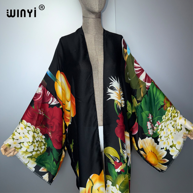 WINYI Kimono Bohème pour Femme, Kaftan Tendance, Cardigan Ample, Robe de Soirée, Tenue de Plage de Luxe de Dubaï, Vêtement de Plage