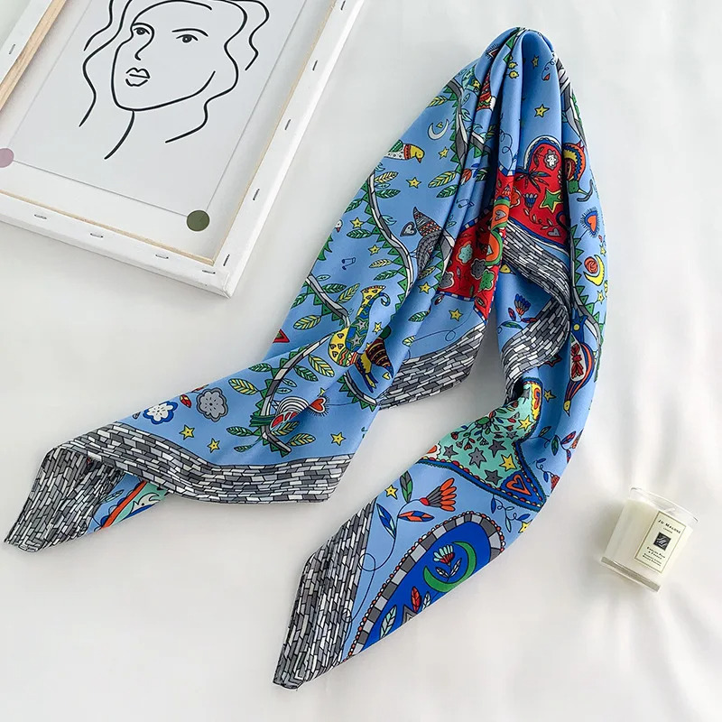 Foulard Carré en Coton Sergé pour Femme, Châle Imprimé de Luxe, Hijab, Bandana, Pashmina, 90x90cm, 2024