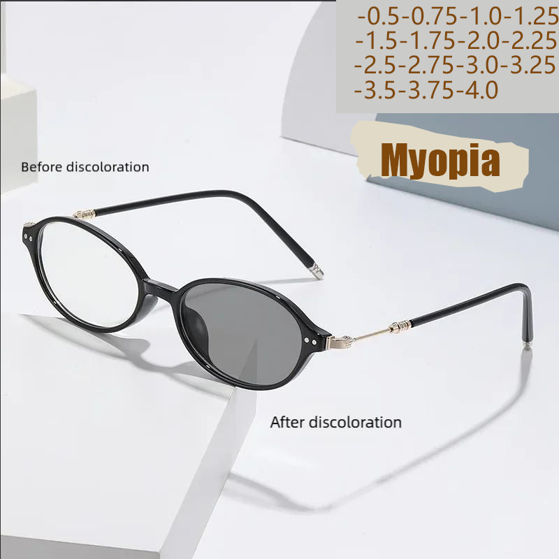 Lunettes de myopie littéraire à monture ovale, monture sensible à la lumière changeante de couleur, Anti-lumière bleue, 6165
