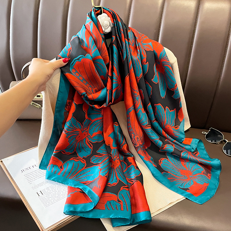 90*180CM femmes nouveau Satin de soie imprimé Design écharpe châle été Protection solaire serviette de plage foulards en soie dames foulard