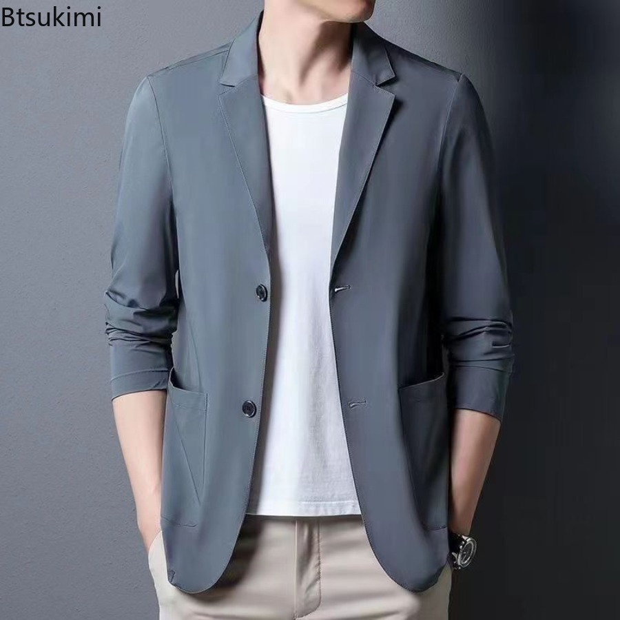 Vêtements de style occidental en soie glacée pour hommes, vestes de costume décontractées, manteaux de Protection solaire respirants, vêtements légers de printemps et d'été pour hommes