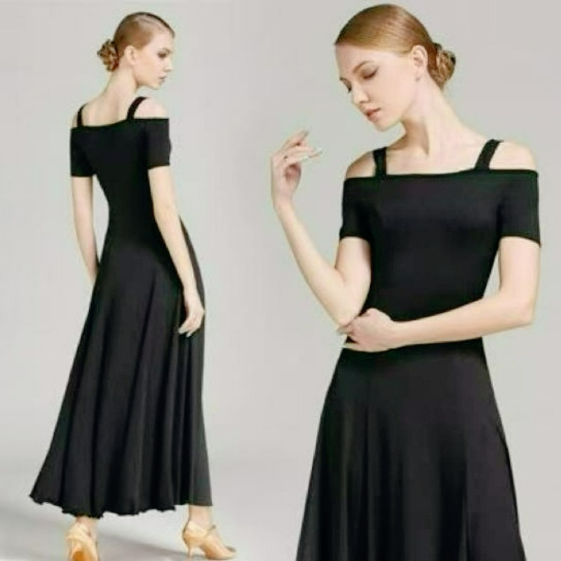Robe de danse longue pour femme, à bretelles, manches courtes, jupe midi, pour Salsa, Danse Standard, Danse Moderne, Danse Swing, Spectacle, Soirée et Fête