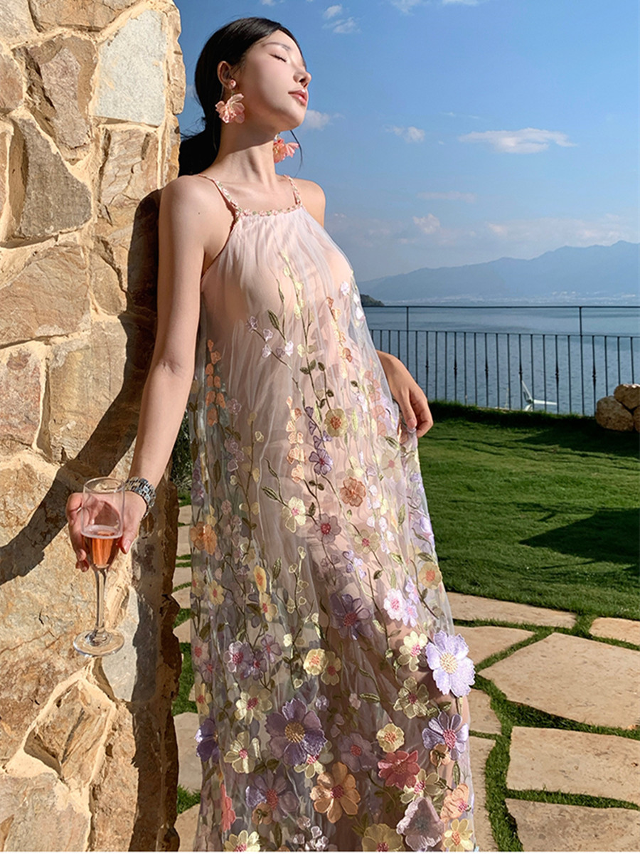 Robe de bal de luxe élégante en dentelle à fleurs 3D pour femmes, nouvelle collection d'été Sexy, épaules dénudées, ligne a, robes en maille, robes de soirée
