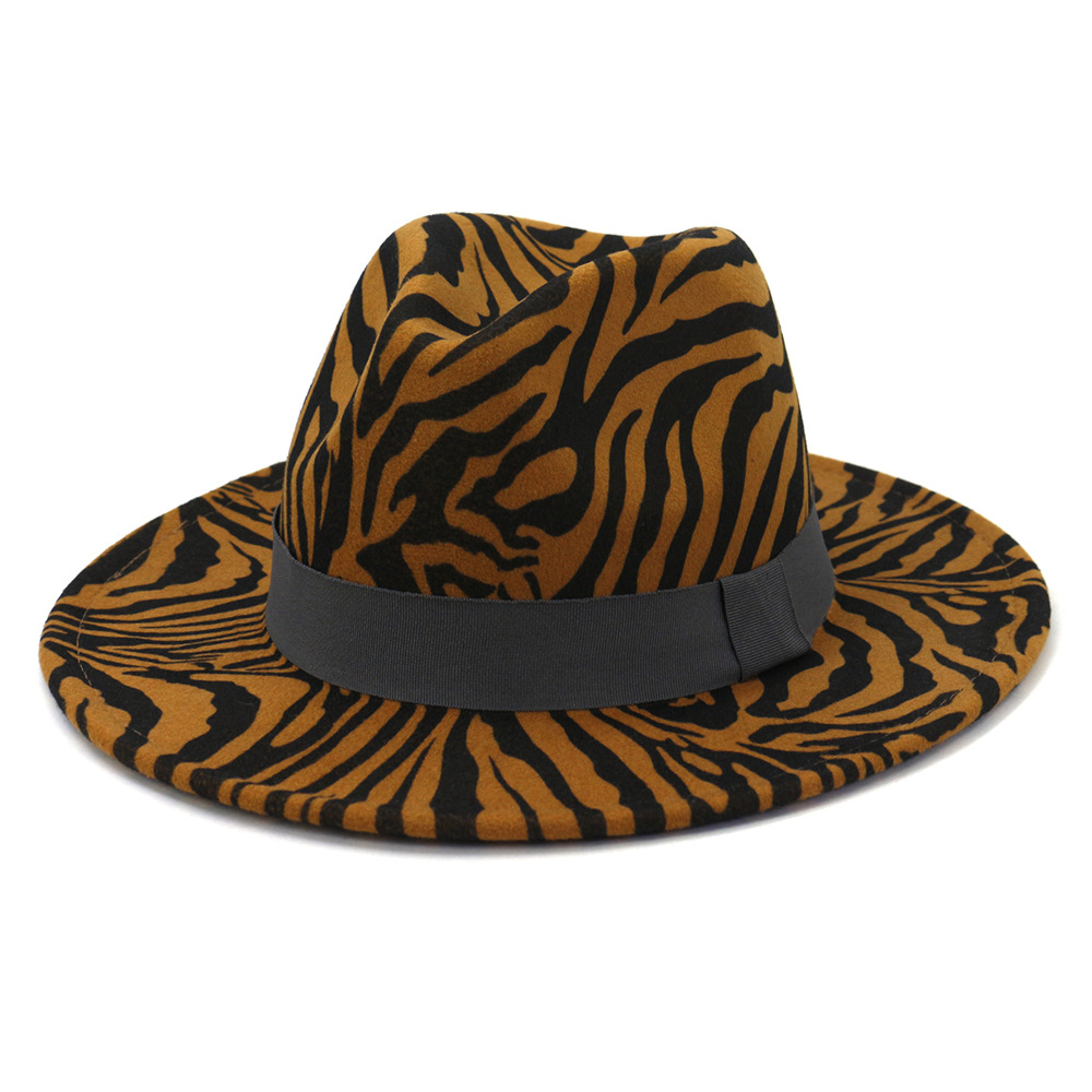 Nouveaux hommes femmes motif zèbre gris foncé laine Fedora chapeaux automne hiver européenne américaine mode Jazz fête feutre casquette large bord chapeau de soleil