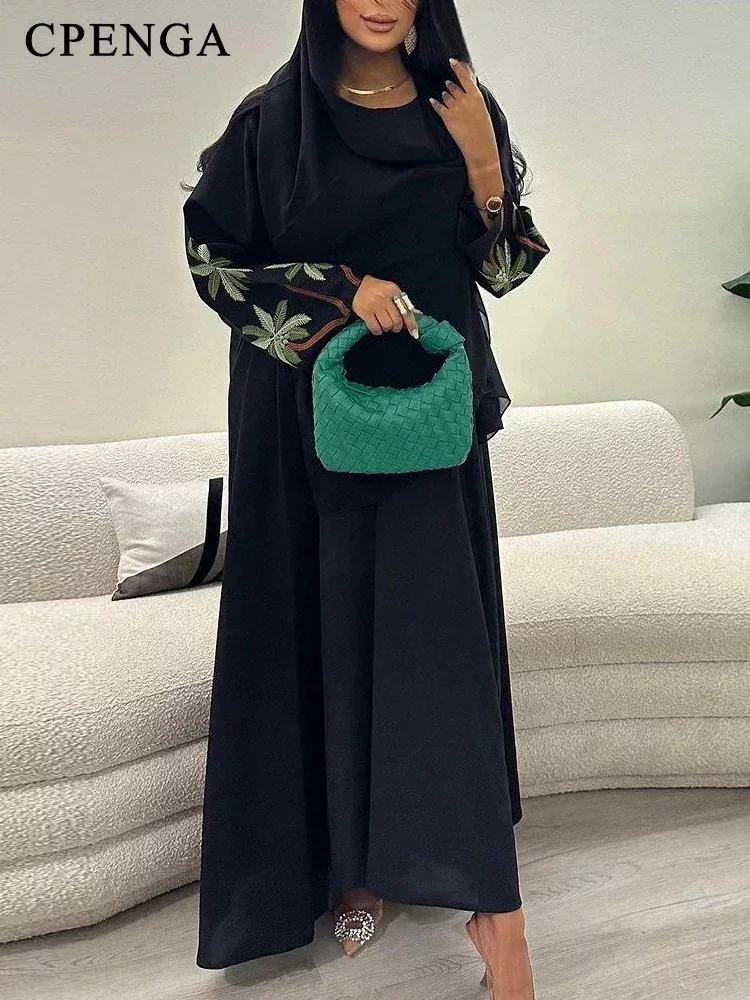 Robe musulmane noire de ramadan pour femmes, robe modeste, abaya unie ouverte, caftan marocain, broderie saoudienne et arabe, islam turc, Eid Ramadan