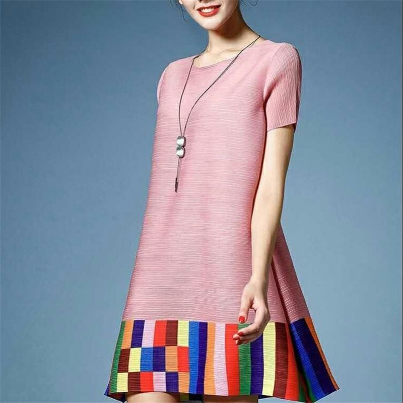 Robe d'été pour femmes, mode féminine, ample, grande taille, ligne a, couleur contrastée, épissure, robes plissées