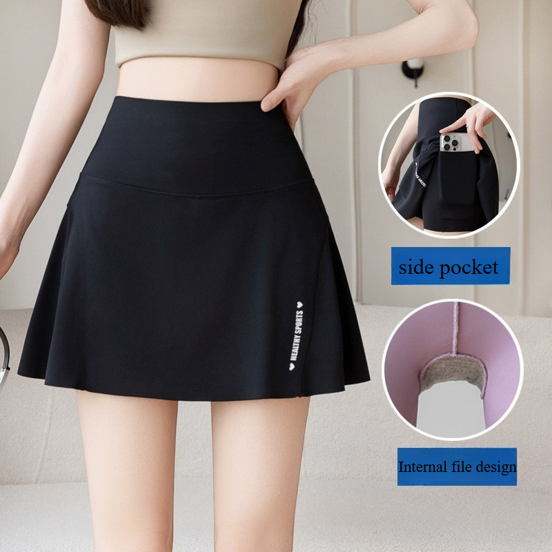 Jupe taille haute grande taille pour femmes, short Slim extensible, empêche les fuites de lumière, entraînement, cyclisme, jupe plissée à séchage rapide, été