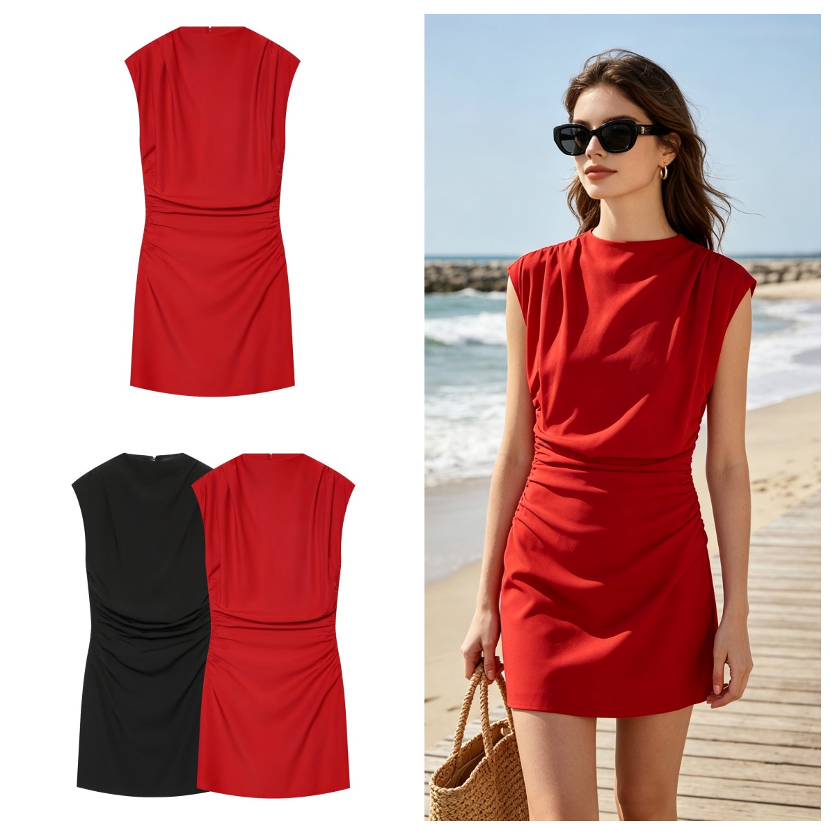 Robe pour femme Guobioziy, nouvelle collection automne 2026, sans manches, col drapé, froncée sur le côté, mini-robe moulante, tenue de soirée chic et tendance