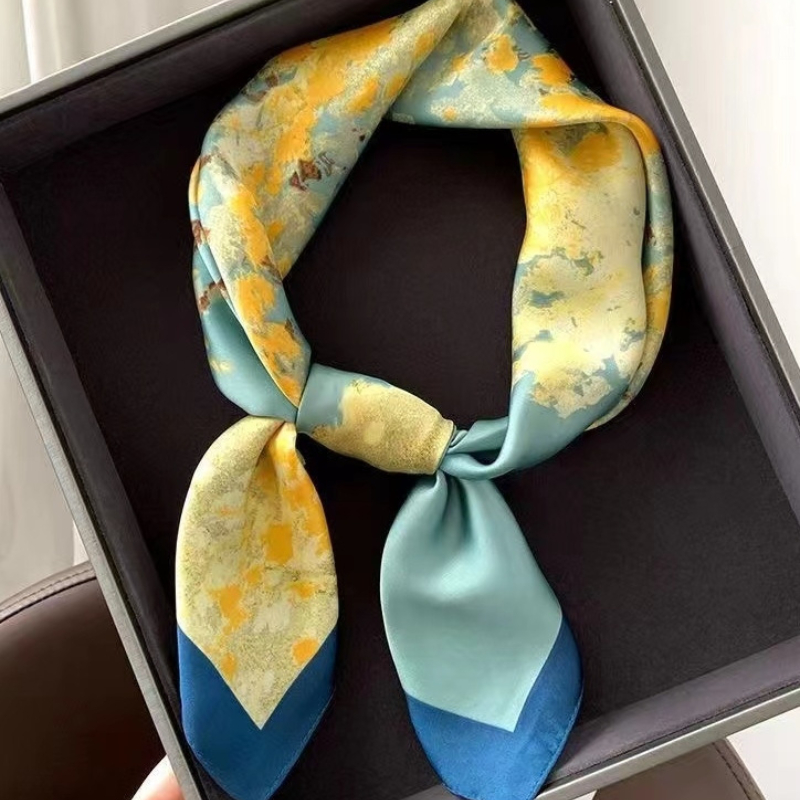 Foulard Carré Imprimé pour Femme, Fin, Protection Solaire, Cou, Bande de Sauna, Polyvalent, Cadeau de ix, Nouvelle Mode, Printemps Été