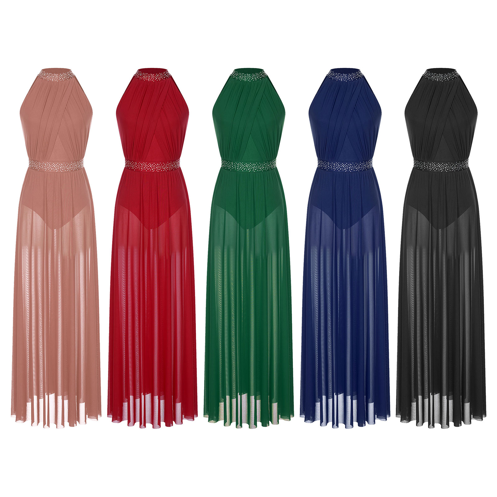 Justaucorps licou en biscuits brillants pour femmes, costume de scène lyrique, robe en tulle transparent, robe maxi fluide, vêtements de danse de salon, fendu