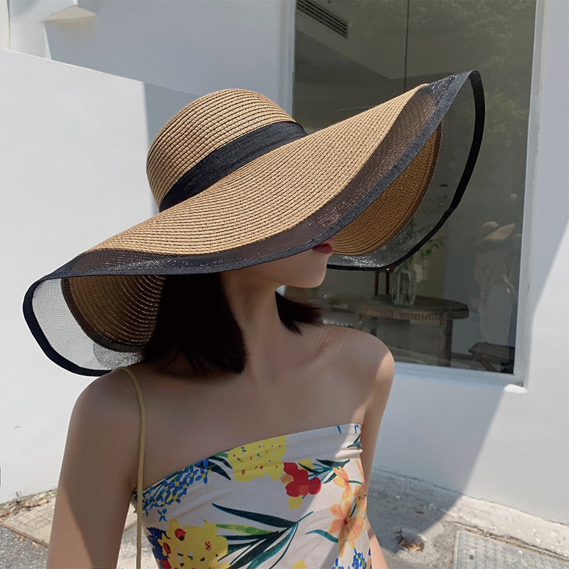 Femmes chapeau de soleil grandes avant-toit vagues casquette de plage dames chapeau grand bord pare-soleil UV coupe seau Panama casquette pliable paille crème solaire Vintage