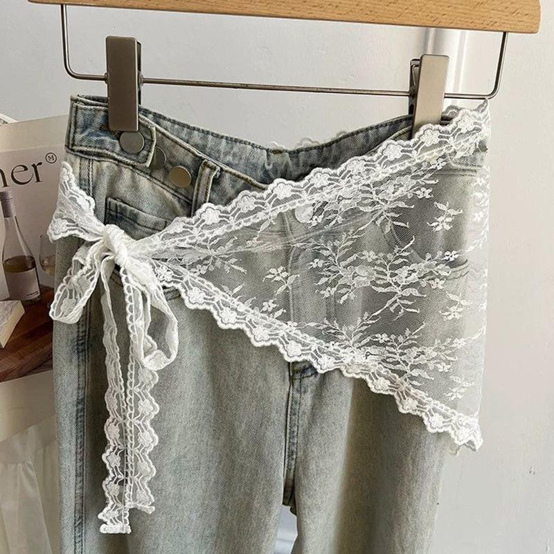 Écharpe bandana en dentelle mignonne, triangle convertible, foulard, ceinture chaîne de taille, accessoire pour femme sexy, tenue esthétique tendance à volants