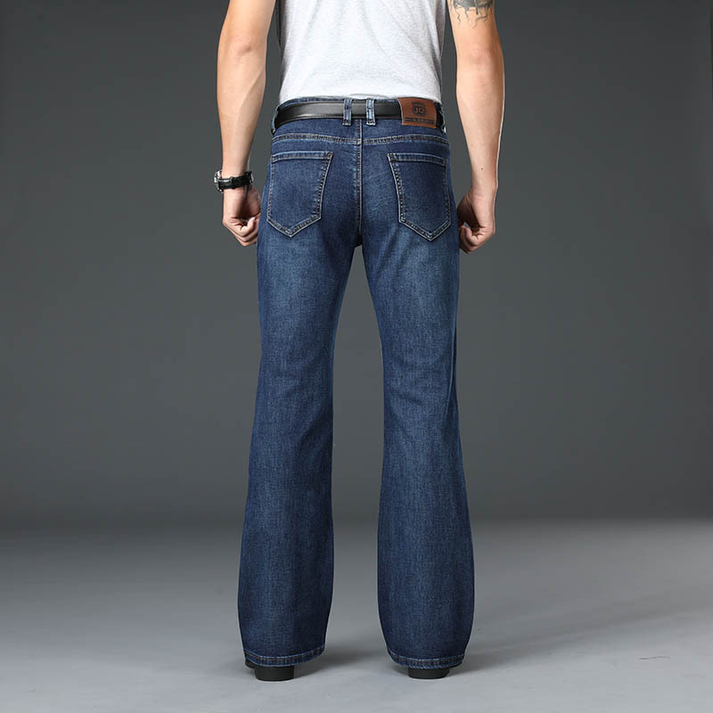 Jeans pour hommes, coupe évasée, coupe bootcut, jeans en denim classique de créateur, taille haute, extensibles, amples, bleus