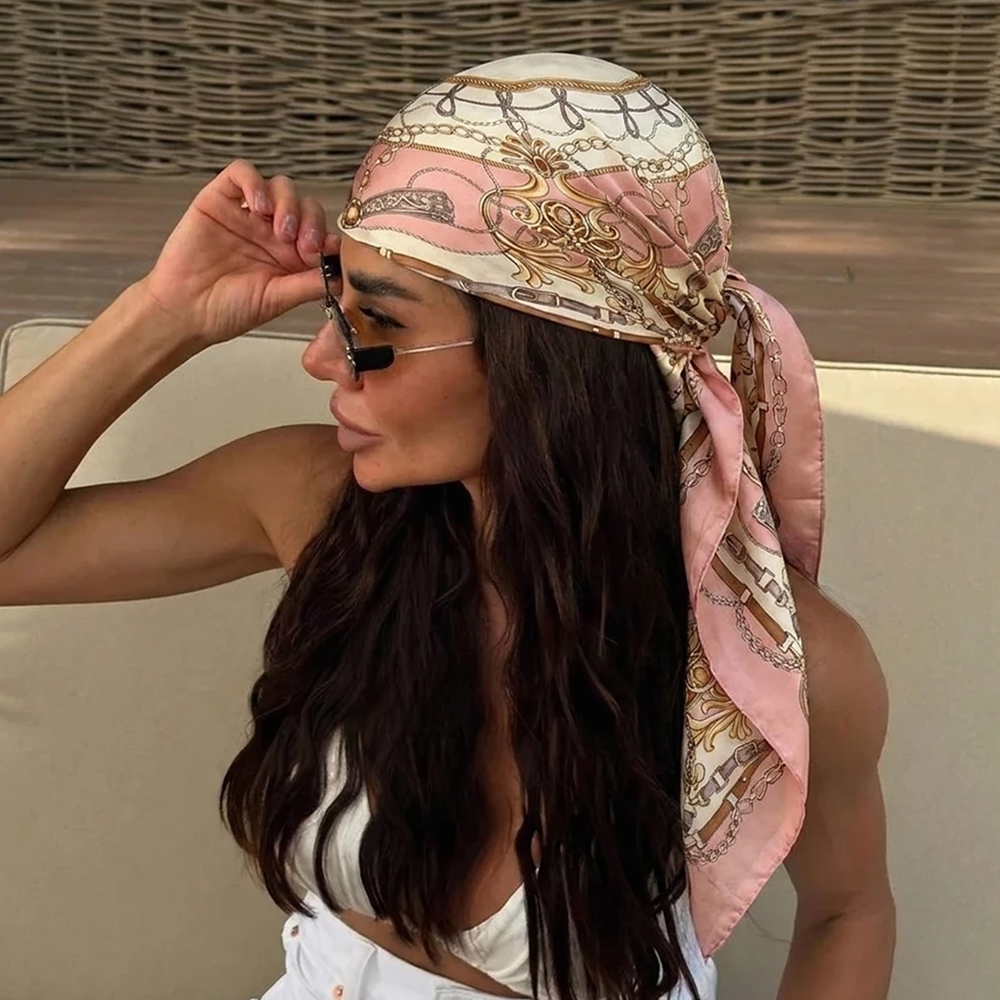 1/4 pièces Foulards carrés en soie 90*90cm pour femmes, Hijabs, Châles, Foulards de tête, Bandanas, Foulards de plage, à imprimé mode