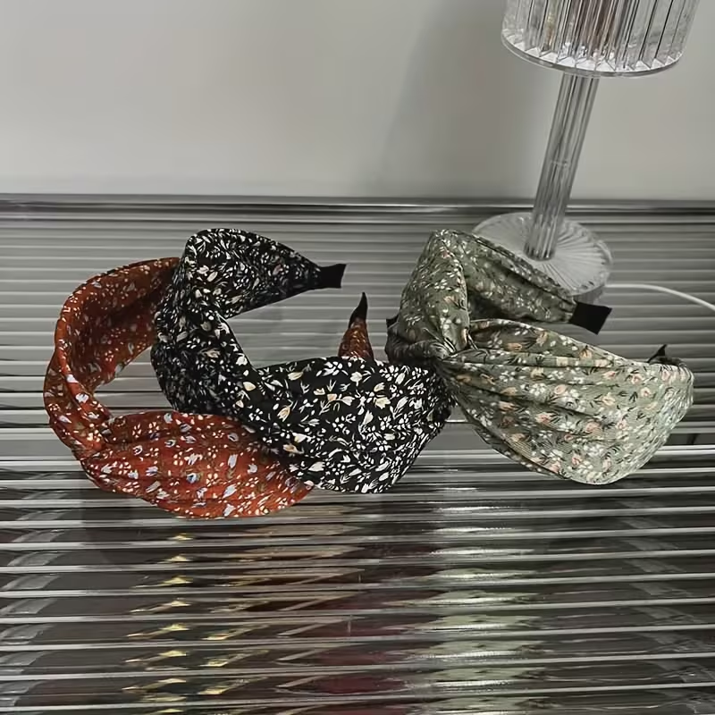 1 bandeau de cheveux en tissu floral vintage pour femme – un bandeau accessoire de cheveux élégant à large nœud, parfait pour une fête