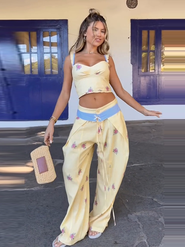 Ensemble pantalon et veste imprimés sexy pour femmes, haut élégant à manches longues avec lacets, pantalon large, tenue de vacances automne-hiver 2026, nouveauté.