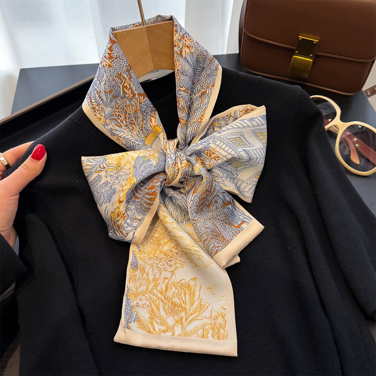 Foulard Design de luxe pour femmes, bandeau en Satin doux, Foulard pour cheveux, cravate de cou, foulards slim pour dames