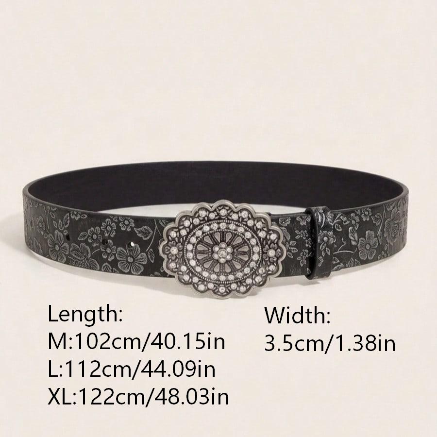 Ceinture à fleurs noires en relief de style bohème pour femmes, ceinture vintage polyvalente de style denim, adaptée aux occasions décontractées, 1 pièce