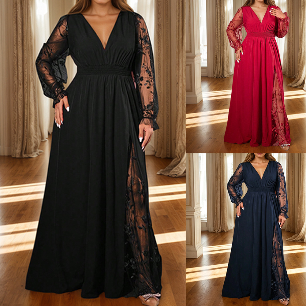 Robes pour femmes grandes tailles L-4XL, robes en dentelle à manches longues, style streetwear décontracté, 3XL 4XL, robe longue maxi grande taille, surdimensionnée