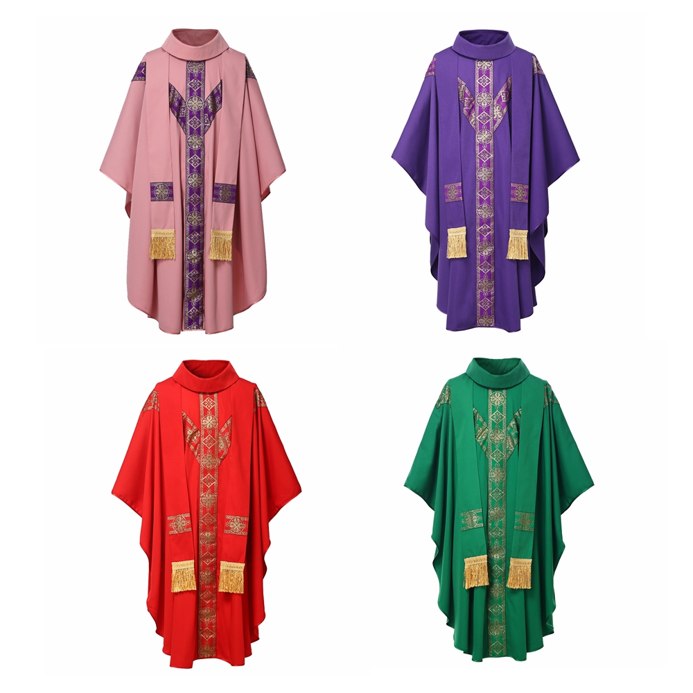 Robe de prêtre d'halloween, chasuble, église catholique, père, vêtements de masse, avec pompon, Robe de clergé