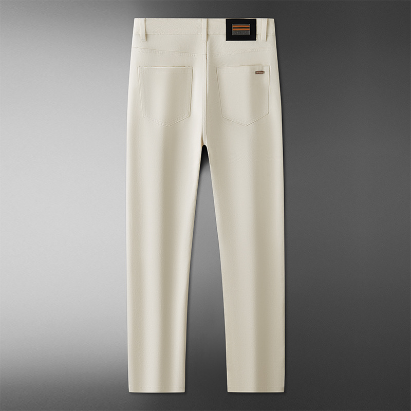 Jean de luxe léger en relief Beige pour hommes, pantalon droit Slim, jambe, pantalon d'affaires décontracté, printemps et été