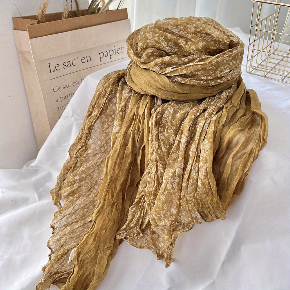 Écharpe polyvalente fine plissée avec petit imprimé floral, rétro, niche, automne, hiver, nouveau