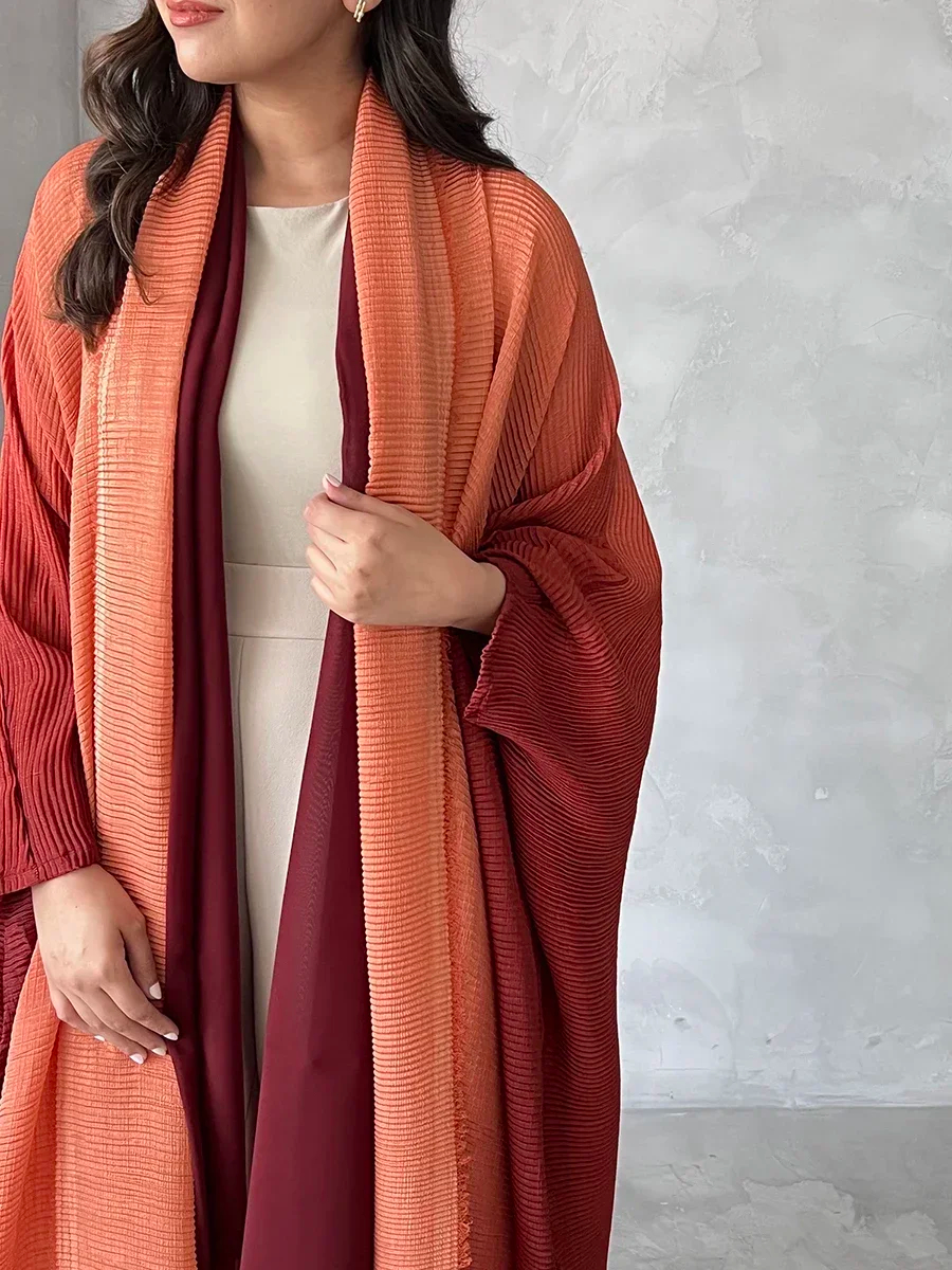 Miyake plissé femmes Cardigan enveloppes élégant ample Miyake dégradé plissé col rabattu chauve-souris coupe-vent avec ceinture 55 "en dentelle