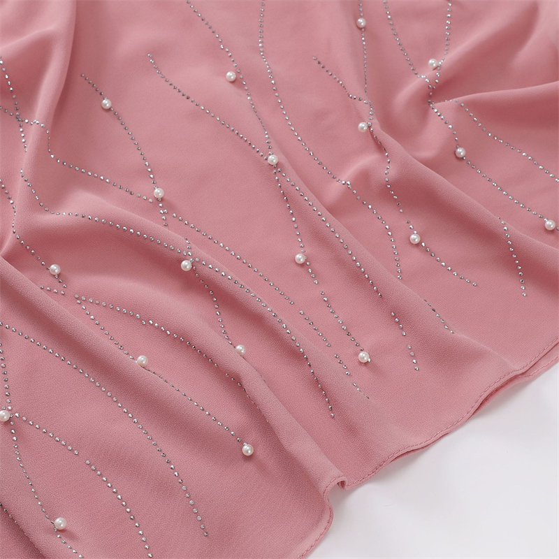 Châle en mousseline de soie avec perles et strass, écharpe de haute qualité, perles scintillantes, bandeau enveloppant, Hijab musulman