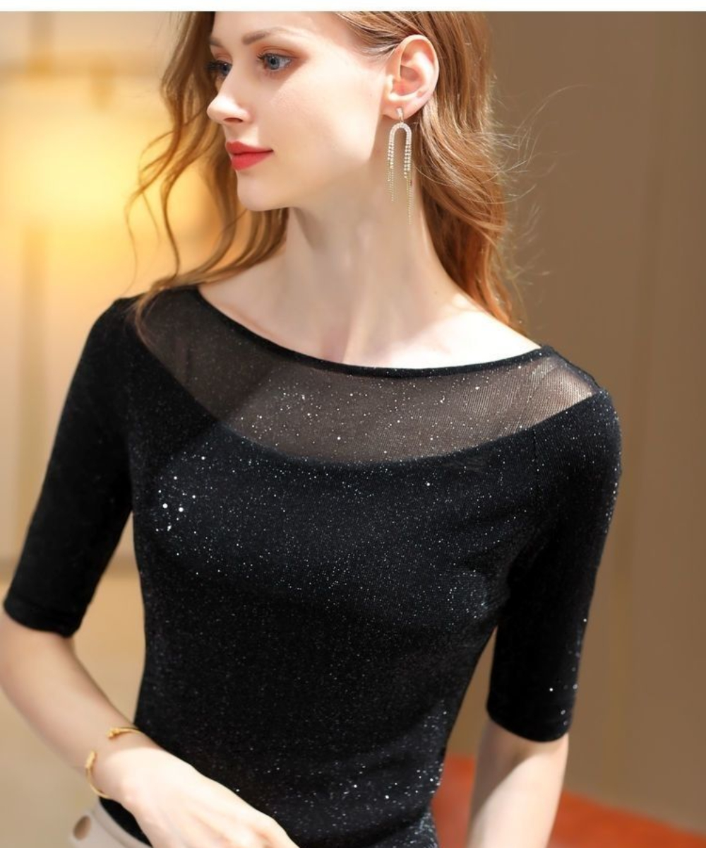 Robe de danse latine pour femme, costume de danse en ligne, hauts de danse latine, tenue de danseuse de salon, chemise moderne pour femme en maille scintillante et brillante