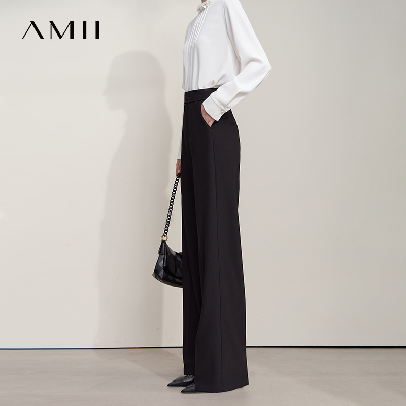 AMII minimaliste femmes pantalons décontractés 2025 automne déplacements affaires luxe noir pantalon léger Strech pantalon à jambes larges 12553010