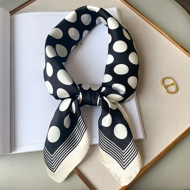 Rétro à pois Montage soie carré écharpe femmes doux Satin bandeau Foulard Hijab dame bandeau Foulard sac rubans foulard