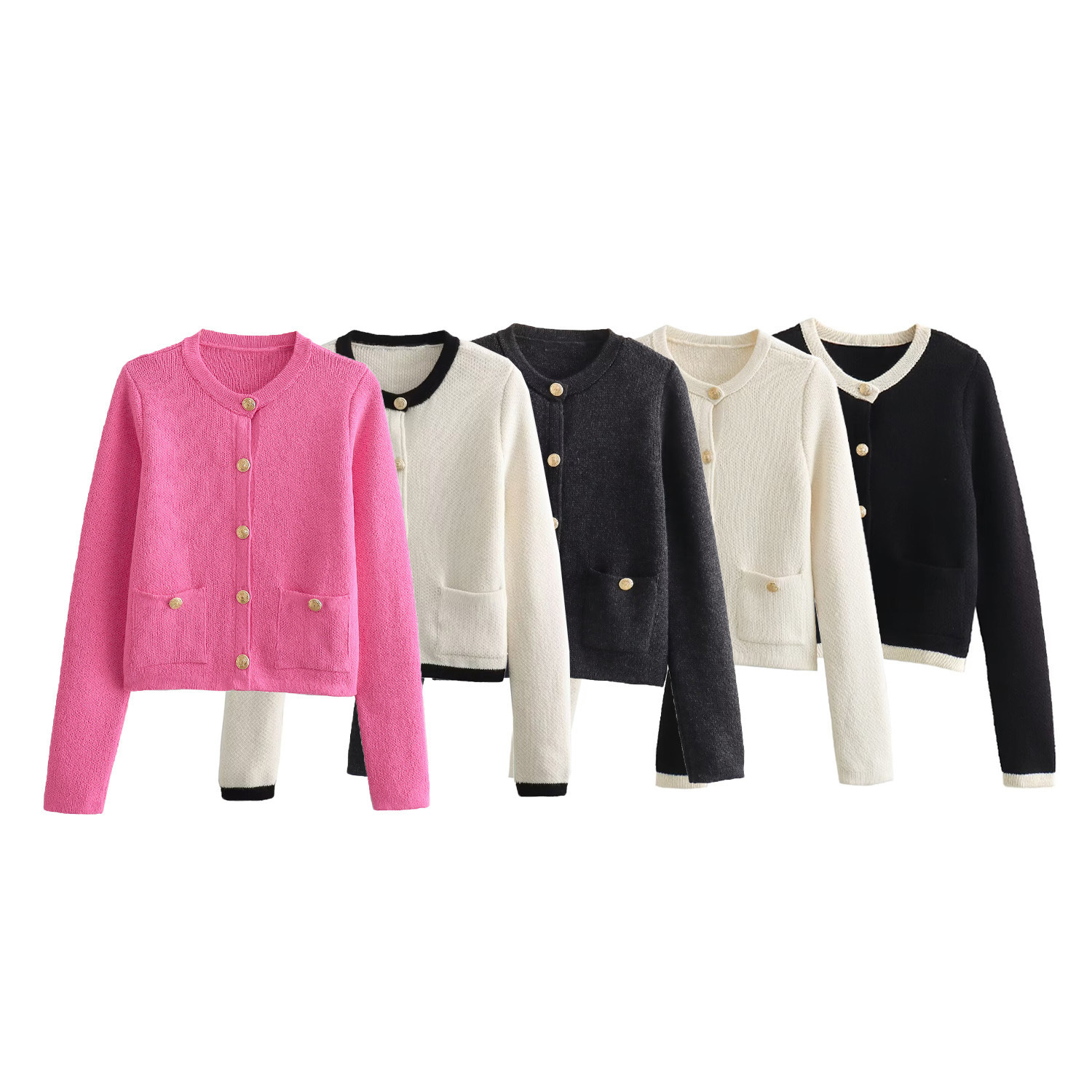 Pull Cardigan tricoté avec boutons dorés pour femmes, poches plaquées, manches longues, vêtements d'extérieur pour femmes, hauts chics, à la mode