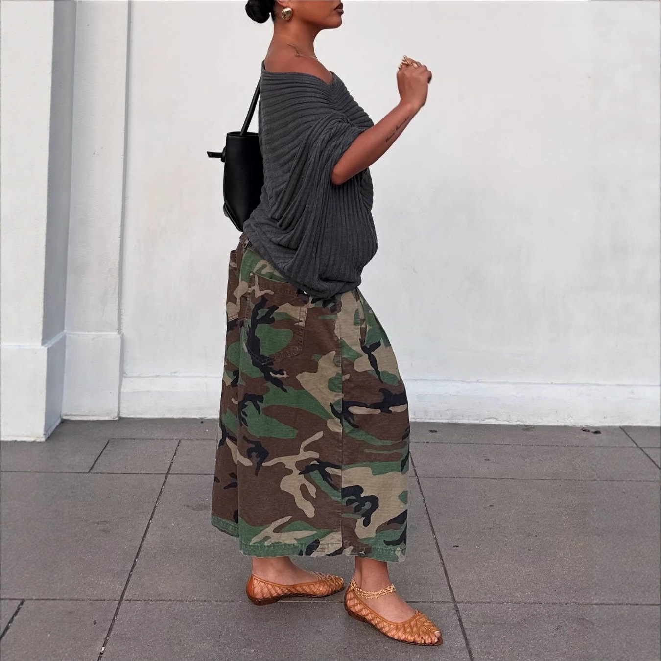 Pantalon de Camouflage à jambes larges pour femmes, ample, décontracté, taille haute, poches Vintage, court, Streetwear, Harajuku, Capris, 2025