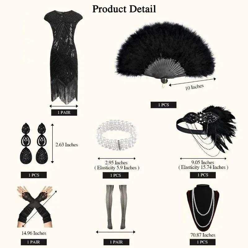 Robes des années 1920 pour femmes, robe à clapet en dentelle, bandeau en plumes, paillettes, perles, franges, accessoires des années 20, Costume de mafia Vintage