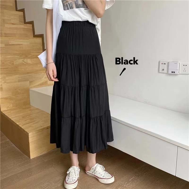 Printemps été femmes jupes Vintage taille haute élastique Patchwork blanc noir Chic longue gâteau a-ligne jupe